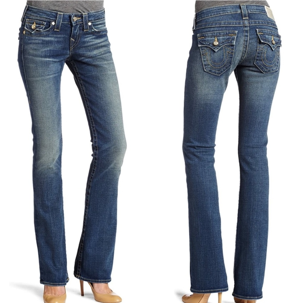 True Religion ‘Jodie’ Skinny Jeans ~ in Blue Wash w/ Bling Crystal Buttons ~ 28